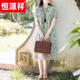 恒源祥純亞麻連衣裙夏季2025新款復古苧麻改良旗袍杭州棉麻素訂女裝裙子 草綠色 M