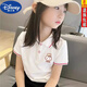 迪士尼（DISNEY）女童純棉POLO衫短袖夏裝2023新款兒童女裝夏款小女孩翻領(lǐng)T恤上衣t 白色小兔撞紅色 140