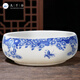 九千谷 水仙花盆水養陶瓷盆 大號圓形銅錢(qián)草碗蓮睡蓮青花瓷盆約19cm5822
