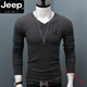 JEEP SPIRIT秋冬季V領(lǐng)長(cháng)袖男T恤純棉修身保暖秋冬衣百搭純色打底衫上衣潮流T 深灰色 XL 【140斤左右穿】