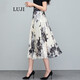 LUJI 半身裙2021夏季新款高腰中長(cháng)款半裙香港潮牌復古百搭顯瘦A字裙女時(shí)尚印花過(guò)膝大裙擺傘裙 水墨牡丹 M 2尺-2.1尺
