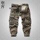 YZGF男士多口袋工裝褲夏季迷彩七分褲中褲修身休閑褲小腳哈倫7分束腳 迷彩 S