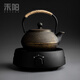禾陽日式鐵壺鑄鐵泡茶壺電陶爐煮茶器煮水燒茶燒水壺家用茶道套裝 鐵壺-編鐘+電陶爐磨砂黑