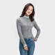 艾格毛衣女2024春季新款女裝時(shí)尚百搭個(gè)性潮流寬松高領(lǐng)打底針織衫 淺灰色 34XS