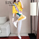 SIN.CYC女裝短袖T恤女運動(dòng)套裝夏季時(shí)髦洋氣減齡顯瘦氣質(zhì)休閑裝女 黃色T恤+白色褲子（套裝） 2XL
