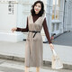衣典零一兩件套裝裙2024春秋季女裝新款高級感時(shí)尚氣質(zhì)休閑長(cháng)袖針織連衣裙 卡其色 XL