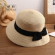 斌彩草帽女夏天百搭遮陽(yáng)帽防曬帽太陽(yáng)帽出游度假海邊大沿帽可折疊涼帽 米色（蝴蝶結草帽） 成人款（55-58CM）有防風(fēng)繩