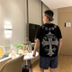 Angelgonzales23年夏男士短袖網(wǎng)紅ins百搭潮牌上衣精神小伙顯瘦情侶鑲鉆T恤男 黑色 純棉 2XL
