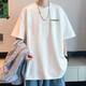 妙奕嘉男士短袖白色t恤男裝衣服2025夏季新款夏裝半袖寬松大碼重磅體恤 Let小字母白色短袖t恤 3XL 【建議145-155斤】