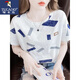 啄木鳥(niǎo)純棉短袖t恤女白色半袖體恤夏裝2024年新款韓版寬松女士夏季上衣 810藍色方塊 L建議110-125斤