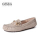 OZZEG澳洲豆豆鞋女單鞋春夏季真皮透氣軟底淺口平底防滑孕婦鞋一腳蹬 羊灰色 37