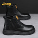 Jeep男鞋吉普馬丁靴男英倫風(fēng)工裝靴子機車(chē)皮靴休閑皮鞋男 黑色 40