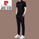 皮爾卡丹（pierre cardin）桑蠶絲T恤休閑運動套裝男夏季薄款透氣高端冰蠶絲男裝商務帥氣 黑色短袖+長褲 L 170(適合體重120-140)