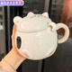 恩壽溯卡通陶瓷杯帶蓋馬克杯可愛(ài)呆萌貓創(chuàng)意陶瓷超萌水杯辦公室家用 白色#可愛(ài)款 杯+貓蓋+貓爪勺