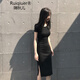 RUIQIUER小個子露背連衣裙女夏季新款女裝中長款修身顯瘦氣質(zhì)性感包臀裙子 黑色 M