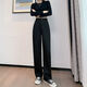 ESCURLTF黑色西裝褲高級感垂感夏季薄闊腿褲女2025新款小個子休閑直筒褲子 西褲闊腿 L [100-110斤]