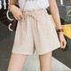 素沁仁雪紡短褲女夏季女裝新款高腰寬松韓版百搭顯瘦休閑褲五分褲 米白色 L 建議110-120斤