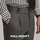 FULL MONTY灰色法蘭絨人字紋西褲男士腰袢單褶高腰休閑褲子 中灰色1165 35