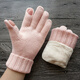 歐伊萊米秋冬季羊毛毛線(xiàn)通用情侶款加絨加厚手套開(kāi)口露兩指觸摸屏開(kāi)車(chē)防寒 女款淺粉色-A64