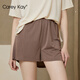 Carey Kay【清倉打折】睡衣女春夏短袖大碼椰油護膚女士家居服套裝可外穿 話(huà)梅棕-短褲 L 【M-L碼建議體重90-120斤】