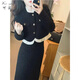 可茵（Keyin）小香風連衣裙女裝新款2023年秋冬套裝女減齡職業(yè)短外套中長款裙子 黑色外套+黑色裙子 L