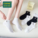 Cofni短襪女純棉刺繡短筒黑白可愛(ài)淺口小熊薄款ins學(xué)院風(fēng)船襪子6雙裝 6雙禮盒裝：3雙黑色+3雙白色 均碼：適合腳碼36-40碼