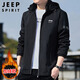 JEEP SPIRIT吉普外套男士夾克男裝秋冬季韓版寬松連帽上衣服 黑色加絨 2XL