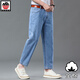 AEMAPE蘋(píng)果純棉春秋款男士九分牛仔褲純色高腰寬松四季款美式高街直筒 168#淺藍色 38  (2尺9)