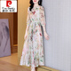 皮爾卡丹（pierre cardin）真|絲連衣裙女春裝2025年新款高端氣印花春季桑蠶|絲顯瘦長(cháng)裙子 浪漫玫瑰長(cháng)款 M 【適合105-115】斤