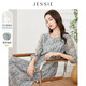 JESSIE【桑蠶絲】優(yōu)雅印花系帶收腰七分袖連衣裙春夏 綠色 M