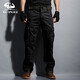 季言重磅美式工裝褲男寬松迷彩褲子男春季休閑褲男長(cháng)褲多口袋戰術(shù)褲潮 黑色 30