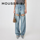 moussy 女裝新款寬松直筒高腰破洞休閑牛仔褲女010GAK11-5130 110藍色 S