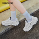 斯凱奇（Skechers）女小白鞋厚底增高休閑鞋網(wǎng)面透氣戶外運動鞋節(jié)日禮物99999863 白色/海軍藍(lán)色/WNV 38