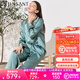 金三塔真絲睡衣女19姆米100%桑蠶絲外穿絲滑親膚兩件套裝禮物 19姆米女士黛青色 2XL