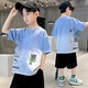 猴兄仔童裝男童短袖T恤夏裝2022新款男孩休閑寬松上衣3到15歲中大童小學(xué)生初中生帥氣半袖衫10潮 藍色 160碼(建議身高150CM左右)