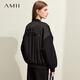 AMII女裝2025冬季新款棒球領(lǐng)字母珠片繡菱形格裥棉棉衣女寬松 黑色 M 160/84A