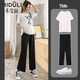 米度麗孕婦褲子春夏季闊腿褲垂感寬松薄款打底褲休閑長(cháng)褲外穿時(shí)尚潮媽 九分-黑色 XL碼（建議120-150斤左右）