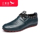 紅蜻蜓男鞋新款真牛皮英倫商務(wù)休閑單皮鞋圓頭舒適爸爸鞋 綠色系帶 38 偏大一碼