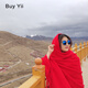 BuyYii 純色圍巾女秋冬西藏青海湖旅游拍照民族風圍巾超大保暖披肩披風 WJ-01大紅色 超大款