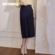 ROEYSHOUSE羅衣知性褶皺修身半身裙女秋裝新款深藍色高腰OL包臀裙08006 深藍色 L