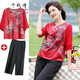 千秋詩(shī)新款媽媽雪紡衫套裝中年女裝夏裝短袖兩件套中老年洋氣薄款套裝 紅色套裝YBF2005 5XL 建議140-155斤