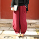 亂在江南民族風(fēng)棉麻保暖夾薄棉褲女冬季新款松緊腰復古休閑純色寬松蘿卜褲 酒紅色 均碼