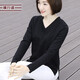 橫行道2024新款寬松上衣服女裝v領(lǐng)竹節棉春裝打底衫長(cháng)袖t恤外穿 黑色(95棉) 4XL