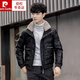 皮爾卡丹（pierre cardin）羊羔毛領(lǐng)羽絨服男冬季短款新款男裝工裝加厚男款皮面男士外套 黑色 XL