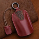 真皮汽車(chē)鑰匙包通用手工制作創(chuàng  )意個(gè)性汽車(chē)瘋馬皮鑰匙套高檔男女士 油蠟皮-紅色 大眾途觀(guān)L 途昂 高爾夫6 7 途岳 探岳 途銳