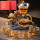 GQB虎年耐熱懶人玻璃創(chuàng  )意茶具套裝家用透明全自動(dòng)復古功夫泡茶器茶壺 本色《如虎添翼》+六彩杯+禮盒裝
