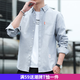 嘉曄襯衫男外套棉質(zhì)長(cháng)袖男裝商務(wù)休閑男修身棉襯衣春款韓版大碼襯衣男 淺灰色 2XL 125-140斤