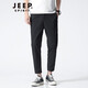 JEEP SPIRIT休閑褲男夏季新款小腳褲男士商務透氣冰絲褲彈力速干九分褲子 黑色 33