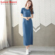 LOVER RUCCI超長款t恤裙寬松顯瘦純棉短袖女溫柔風(fēng)連衣裙長款遮肉到腳踝 深藍色 孔雀藍 3XL 適合150-160斤左