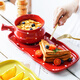 ezicok 陶瓷湯碗泡面碗波點(diǎn)手柄碗飯碗早餐碗湯面碗 情侶餐具 紅色+托盤(pán)套裝